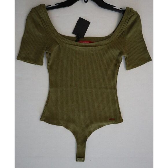 n:philanthropy Women's Sz S Green Ribbed Short Sleeve Thong Bodysuit $108 - Picture 7 of 10